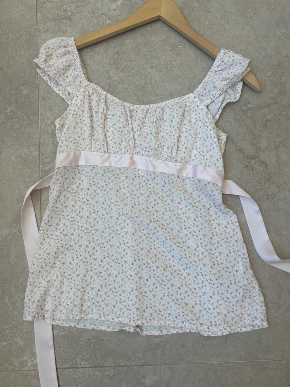 Hollister Cream Tank Top with Pink Floral Print